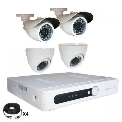 Système vidéosurveillance 4 canaux + 2 dômes + 2 caméras + câbles