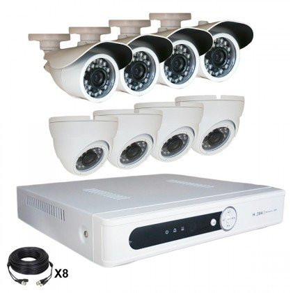 Système vidéosurveillance 8 canaux + 4 dômes + 4 caméras + câbles