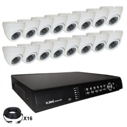 Système vidéosurveillance 16 canaux + 16 dômes + câbles