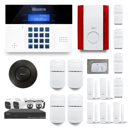 Ensemble NVR POE enregistreur 4 canaux + Alarme sans fil DNBi 4 à 5 pièces sirène extérieure et détecteur fumée + Dd 500GB