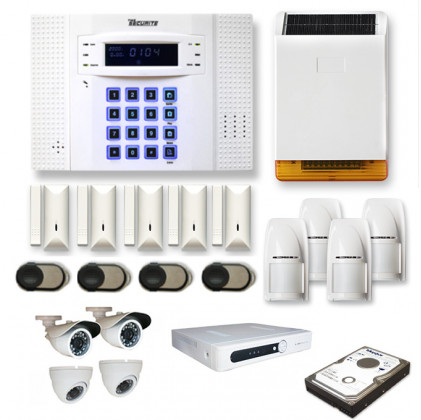 Ensemble DVR enregistreur numérique 4 canaux + Alarme sans fil DNB 4 à 5 pièces sirène extérieure solaire + Dd 500GB