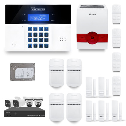 Ensemble NVR POE 4 canaux + Alarme sans fil DNBi 4 à 5 pièces sirène solaire et Dd 500GB