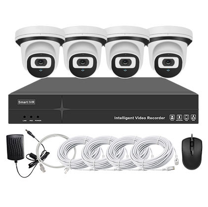 Système vidéosurveillance NVR POE 4 canaux + 4 dômes intelligents + câbles offerts - Sans disque dur