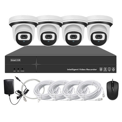 Système vidéosurveillance NVR POE 4 canaux + 4 dômes intelligents + câbles offerts - Avec DD 500GB