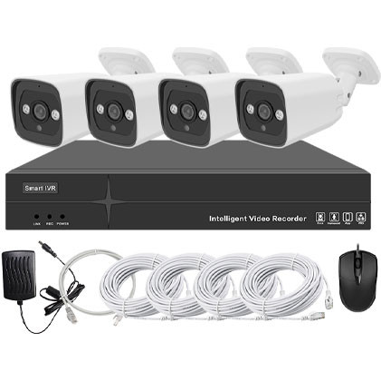 Système vidéosurveillance NVR POE 4 canaux + 4 fusées intelligentes + câbles offerts - Sans disque dur