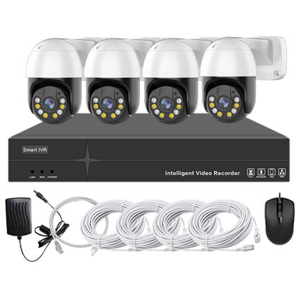 Système vidéosurveillance NVR POE 4 canaux + 4 caméras motorisées intelligentes + câbles offerts - Sans disque dur