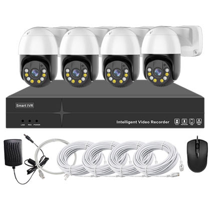 Système vidéosurveillance NVR POE 4 canaux + 4 caméras motorisées intelligentes + câbles offerts - Avec DD 2To