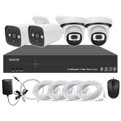 Système vidéosurveillance NVR POE 4 canaux + 2 fusées + 2 dômes + câbles offerts - Sans disque dur