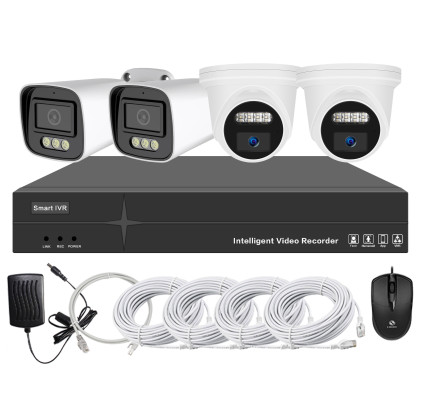 Système vidéosurveillance NVR POE 4 canaux + 2 fusées IA 8MP + 2 dômes IA 8MP + câbles offerts - Disque dur 2To