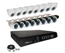 Système vidéosurveillance 16 canaux + 8 dômes + 8 caméras + câbles