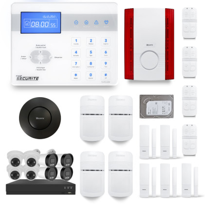 Ensemble XVR enregistreur 8 canaux + Alarme sans fil ICE-Bi 4 à 5 pièces sirène extérieure et détecteurs de fumée + Dd 500GB