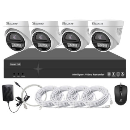Système vidéosurveillance NVR POE 4 canaux + 4 dômes IA 8MP + câbles offerts + Disque dur 500Gb