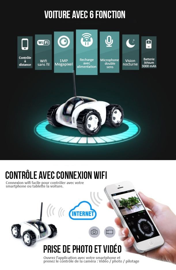 Caméra de surveillance IP WIFI Voiture sans fil & pilotable à distance