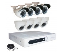 Système vidéosurveillance 8 canaux + 4 dômes + 4 caméras + câbles