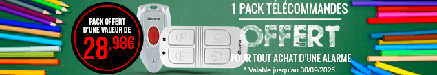 TIKE DAYS : 1 pack télécommandes offert pour tout achat d'une alarme. Offre valable jusqu'au 30 septembre 2025